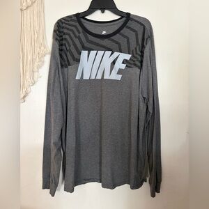 Nike Dark Gray Striped Athletic Long Sleeve Tee
